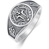 REDSUN Solid 925 Sterling Silver Chunky Rings for Men Norse Wolf Ring Celtic Wedding Rings Oxidized Vintage Viking Gifts for Him Father Husband Lover Valentines Day Gifts,Size 7-12