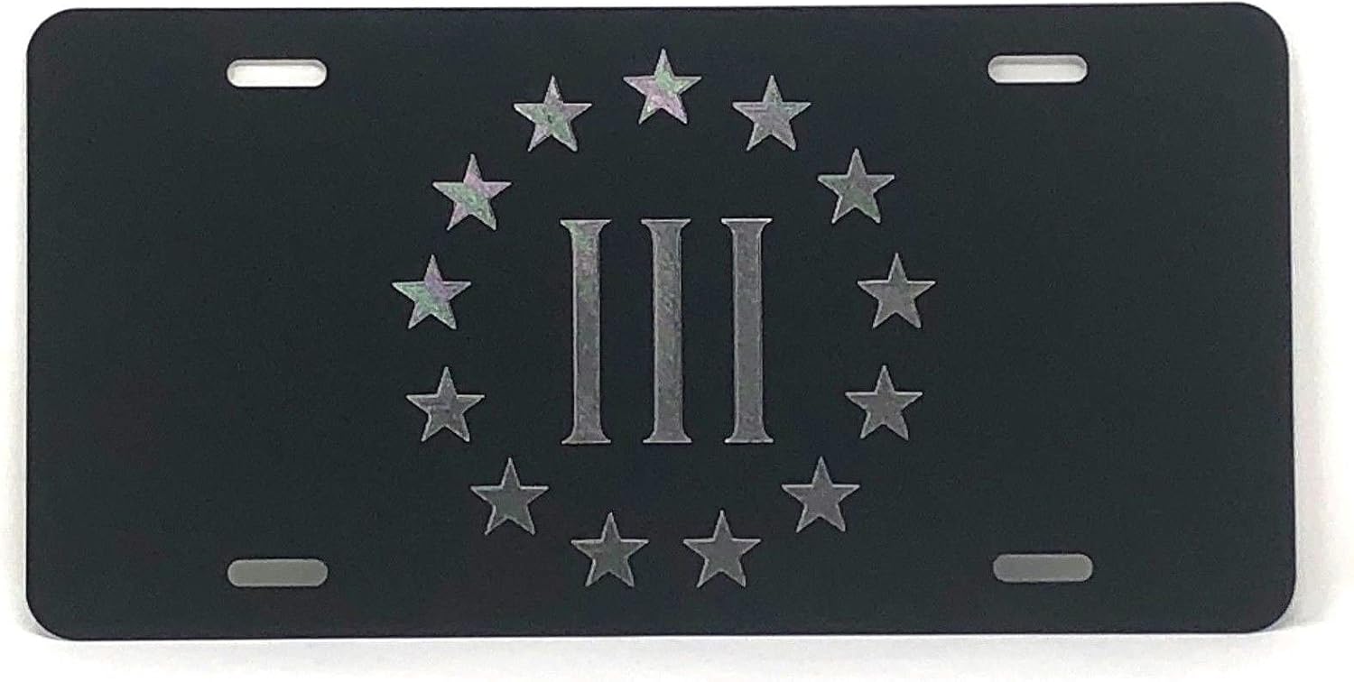 Diamond Etched 3 Percenter Logo Car Tag on