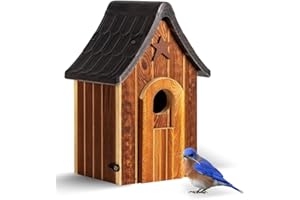CEDAR ALPHA Water Proof Bluebird Bird Houses for Outside, 1.5" Entrance with Landing Perch Guard, Rustic Patriot Style, Squirrel Proof Composite Material Bird House for Outdoor, HDPE Roof 10 Years Weatherable