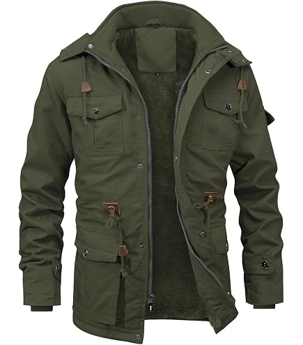 chouyatou Men's Spring Military Full-Zip Removable Hooded Cotton