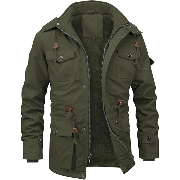 Men's Stand Collar Cotton Cargo Jacket Full Zip Outdoor Winter