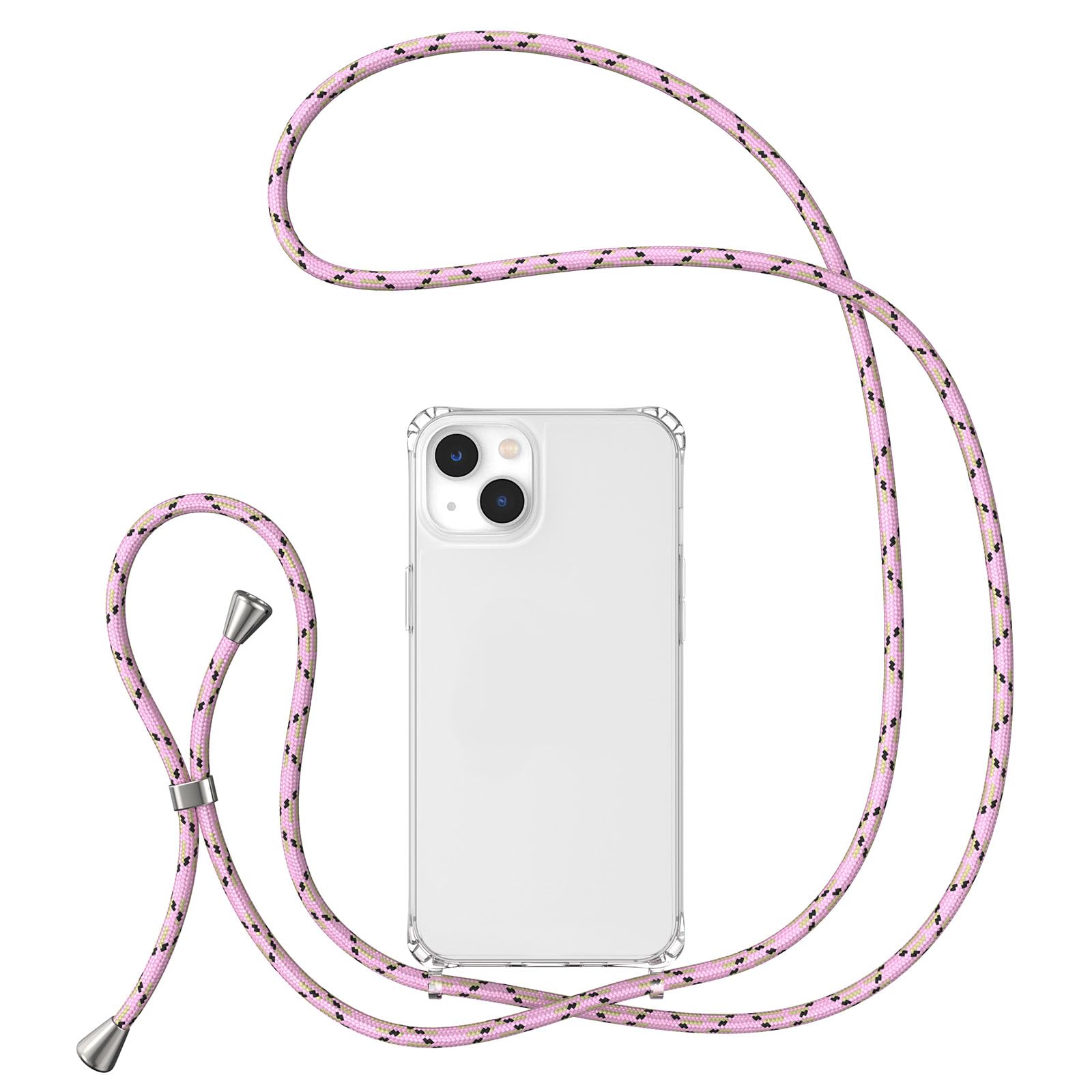 UEEBAI Crossbody Lanyard Clear case for iPhone 13 6.1 inch, Silicone Phone Cover with Adjustable Necklace Strap Soft Belt Neck Cord Lanyard Shockproof Protective Case - Black Pink