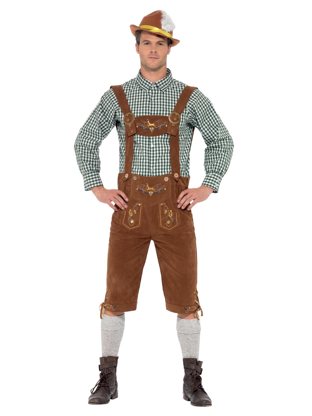 Smiffys Deluxe Traditional Hans Bavarian Costume, Green with Lederhosen & Shirt, Oktoberfest Fancy Dress, Halloween Dress Up Costumes