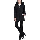 Laundry by Shelli Segal Women's Stretch Quilted Puffer Jacket– Winter Coat Double-layer Hood & Collar Elastic Back Waist