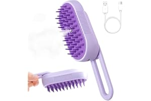 FRAMICS 3-in-1 Rechargeable Silicone Swivel Cat Grooming Brush - Steaming Self-Cleaning Pet Hair Removal Massage Comb (Purple)