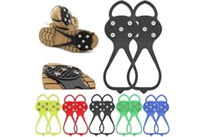 SOPUTRY Universal Non-Slip Gripper Spikes, Anti-Skid Snow Ice Shoe Spikes with 5 Tooth Steel Nails, Anti Slip Rubber Gripper Spikes for Hiking Mountaineering Walking