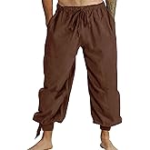 Mens Pirate Linen Pants Medieval Viking Navigator Costume Trousers Renaissance Lace Up Cosplay Pants