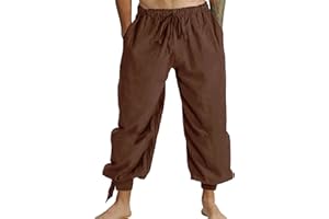 FOMMYKIN Mens Pirate Linen Pants Medieval Viking Navigator Costume Trousers Renaissance Lace Up Cosplay Pants