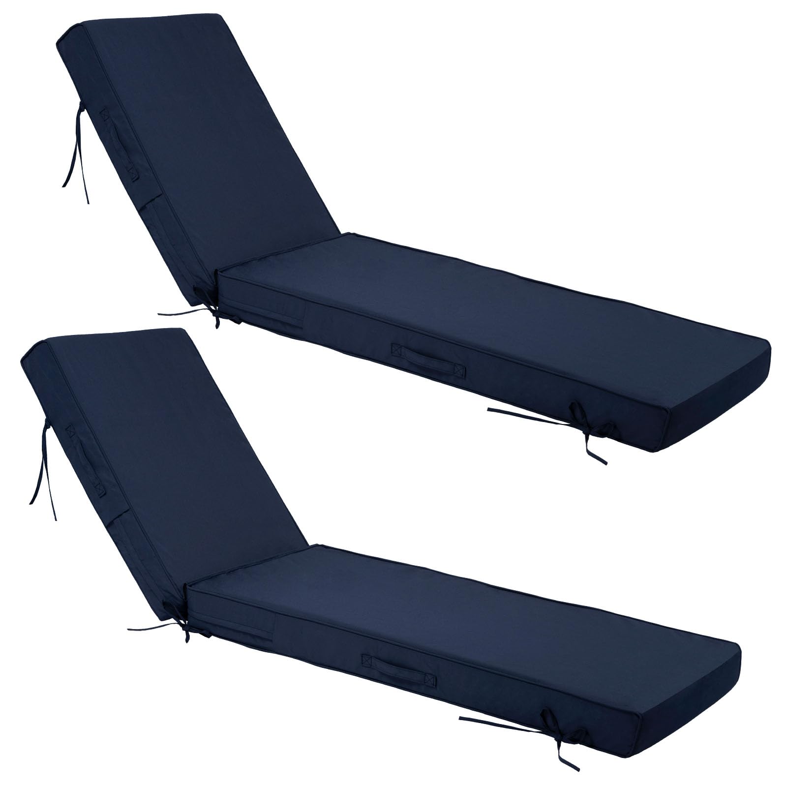 Photo 1 of 2 PCS Outdoor Chaise Lounge Cushion Waterproof and Sunlight Resistant, 4 inch Lounge Deck Reclining Chair Cushions for Patio Furniture Lawn Pool Resort Hotel (2, Navy, 72'' L x 21'' W x 4" T)