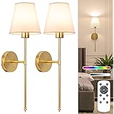 NIORSUN Battery Operated Wall Sconce Set of 2,Gold Rechargeable Wall Lights with 5200mAh Dimmable Bulbs and Remote,10 Colors 