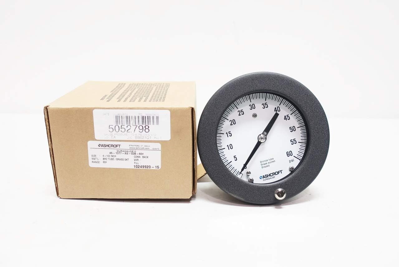 ASHCROFT 45-1377-AS-02B-60# DURAGAUGE 4-1/2IN 0-60PSI 1/4IN NPT Pressure Gauge