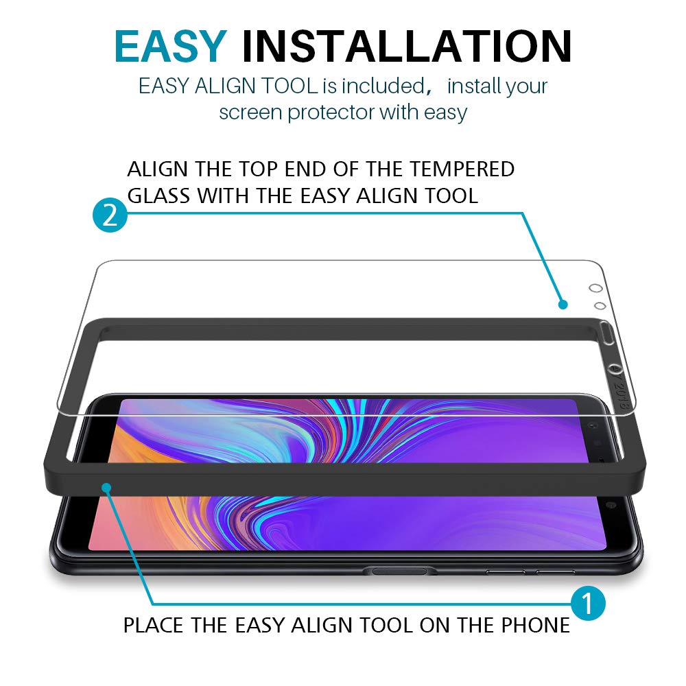 L K 3 Pièces Protection Écran pour Samsung Galaxy A7 2018, A7 2018 Verre Trempé [9H Dureté] [Anti-Rayures] [Kit d\'installation Offert] [Haute Définition] Film Protection