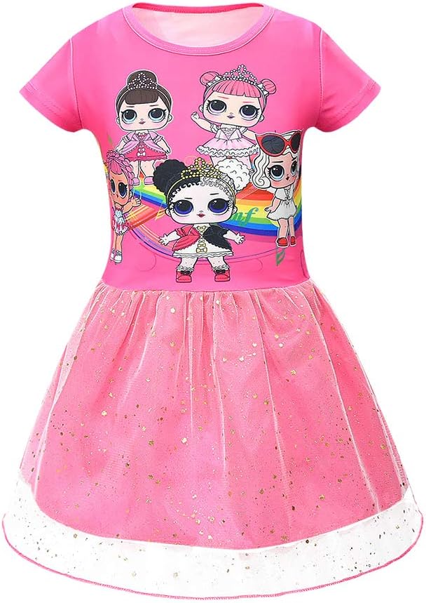 Bollax Little Girls Tutu Dress Short Sleeve T-Shirt Casual Dress for Doll Surprised Gown