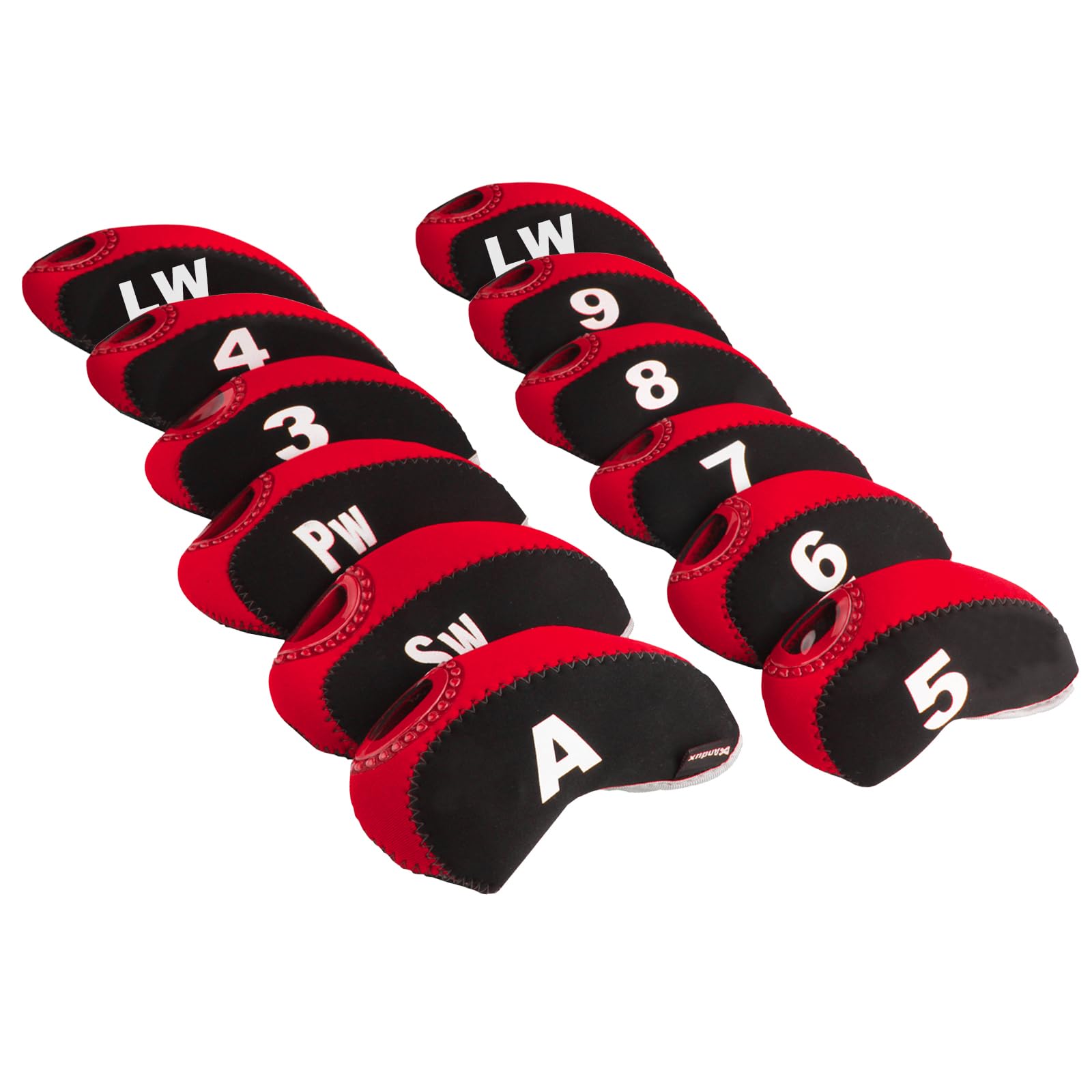 Andux Golf Irons Club Number Tag Head Covers with Transparent Window 12pcs/set (Black/red)