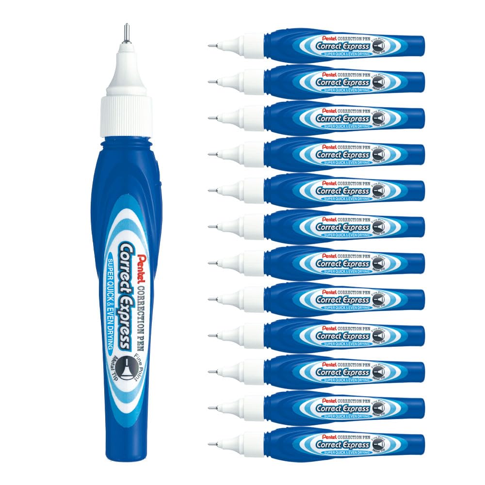 Pentel Correct Express, 7ml white fluid, 1 pack of 12 pens