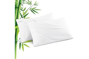 JAMREST White Pillowcases Standard Size 2 Pack, Bamboo Rayon Cooling Pillow Cases with Envelope Closure, Cool & Breathable Pillow Cover for Hot Sleepers & Night Sweats, 20" x 26"