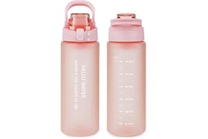 omedecal 27oz Sports Water Bottle with Removable Filter, Motivational Water Bottle with Capacity Marker, Leakproof Drinking Water Bottle with Handle for Travel Fitness Gym Outdoor (Pink)