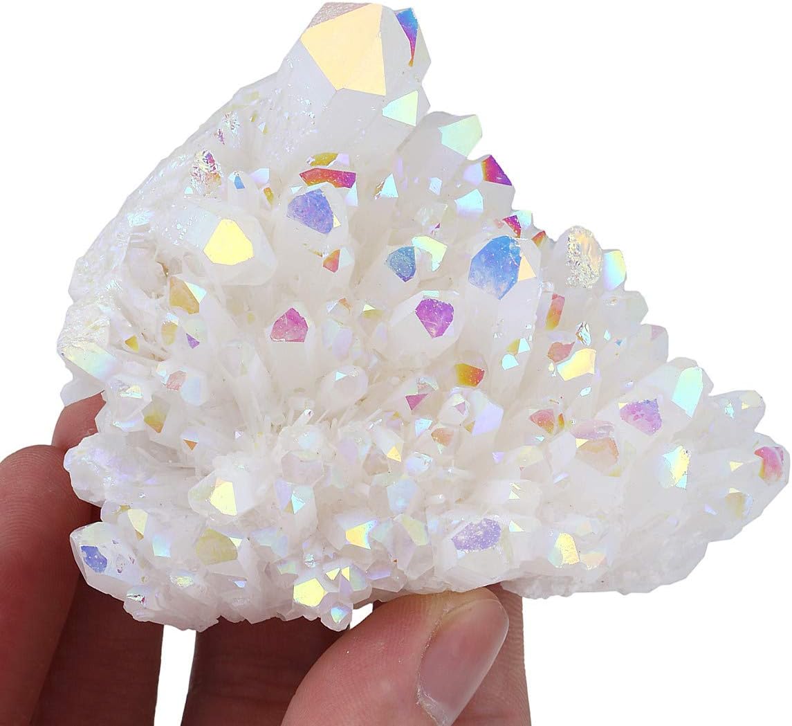 Nupuyai Titanium Coated Rock Crystal Cluster Drusy Geode for Healing Reiki Energy Irregular Rough Gemstone for Home Decor Angel Aura Quartz - Image 3
