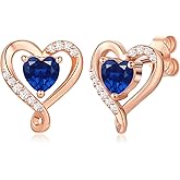 Zifeel Earrings for Women, S925 Sterling Silver Rose Gold Birthstone Heart Studs Earring for Girlfriend Wife, Anniversary Birthday Christmas Valentines Mothers Day Gifts Jewelry for Women Wife Her Mom