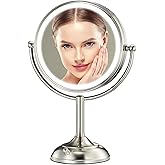 Professional 8.5" Large Lighted Makeup Mirror with Brighter Lights, 1X/10X True HD Magnifying Mirror with 3 Color Dimmable Lights, 90 Shadowless LEDs, 360°Swivel Seamless Vanity Mirror, Pearl Nickel