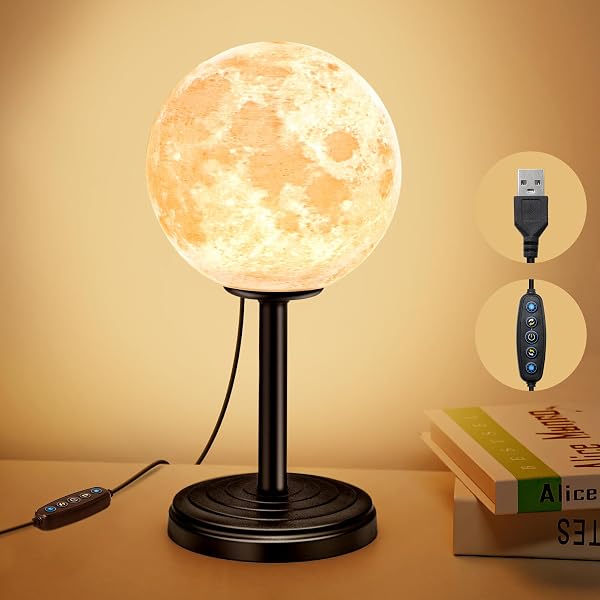 JIMIMORO MOON LAMP LED NIGHT LIGHT – DIMMABLE BEDSIDE LAMPS SMALL MODERN BEDROOM LAMP LED DESK LIGHT WITH 25 LIGHTING MODES 3D PRINTED REALISTIC MOON SURFACE – PERFECT FOR GIRLS BOYS KIDS BIRTHDAY
