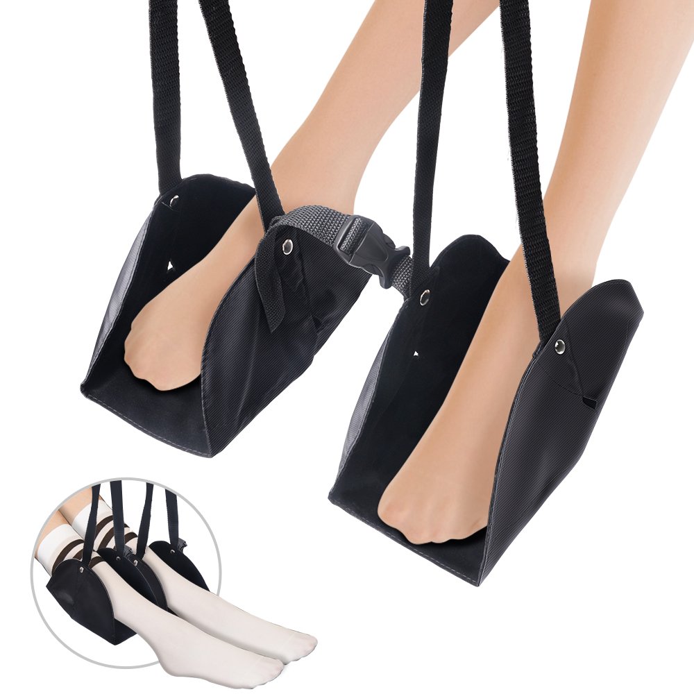 Foot Rest, MeanLove Portable Travel Accessories Footrest Flight Carry-on Foot Rest, Footrests Hammock with Adjustable Height  (Black)