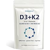 PANWELL Vitamin D3 K2 Supplement Softgels – 2 in 1 Vitamins D & K with MK7 | Easy-to-Swallow Supplement for Calcium Absorption, Bone, Teeth & Immune Health
