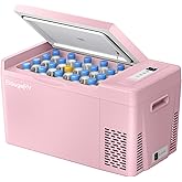 BougeRV Pink 23Quart Portable Refrigerator, 12 Volt Fridge 22L, Portable Freezer Compressor Cooler 12/24V DC 110~240 Volt AC