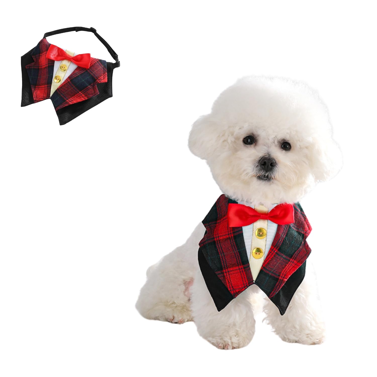 Small Dog Tuxedo Bandana,Formal Dog Wedding Bib Kerchief Adjustable Dog Valentines Bowtie Scarf Party Tux for Cat Puppy Small Dog_L(Red)