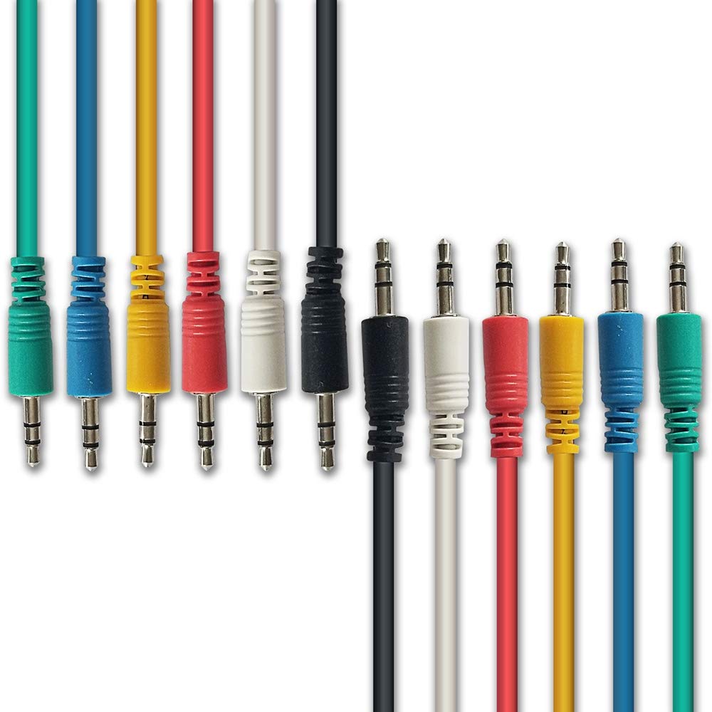 AxcessAbles 1/8 (3.5mm) TRS to 1/8 (3.5mm) TRS Balanced Minijack Stereo Patch Cables| Headphone Jack|1/8 aux Cable Bundle| 3.5mm Stereo Aux Audio Cables Multi-Color 6-Pack (1.5ft)