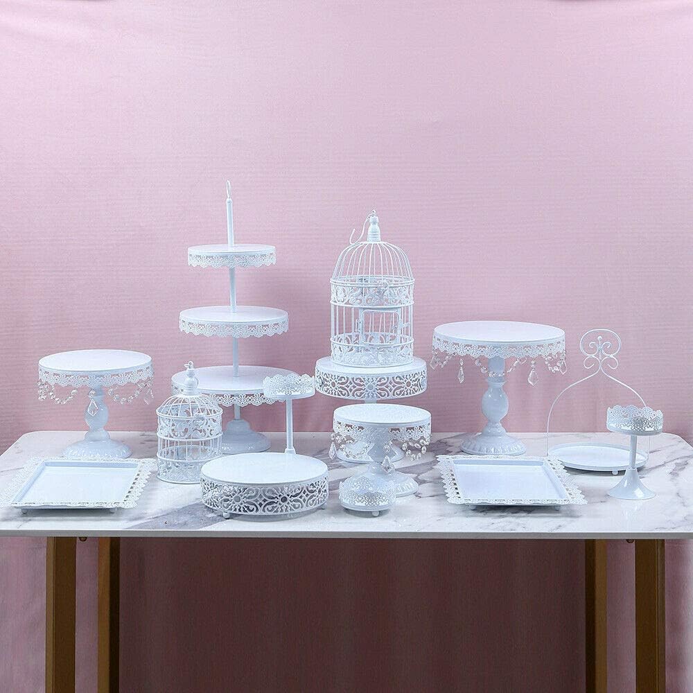 Dyrabrest 14 pcs Antique Metal Cake Stand Cupcake Holder Muffin Tartlet Display Tower Wedding Birthday Party (White)