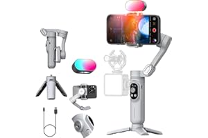 AOCHUAN 3-axis Gimbal Stabilizer for Smartphone w/ 1/4 Thread Foldable Phone Stabilizer for Recording, Built-in Fill Light, Smartphone Gimbal w/RGB Light for iPhone 15/14 Vlogging(Smart X Kit Grey)