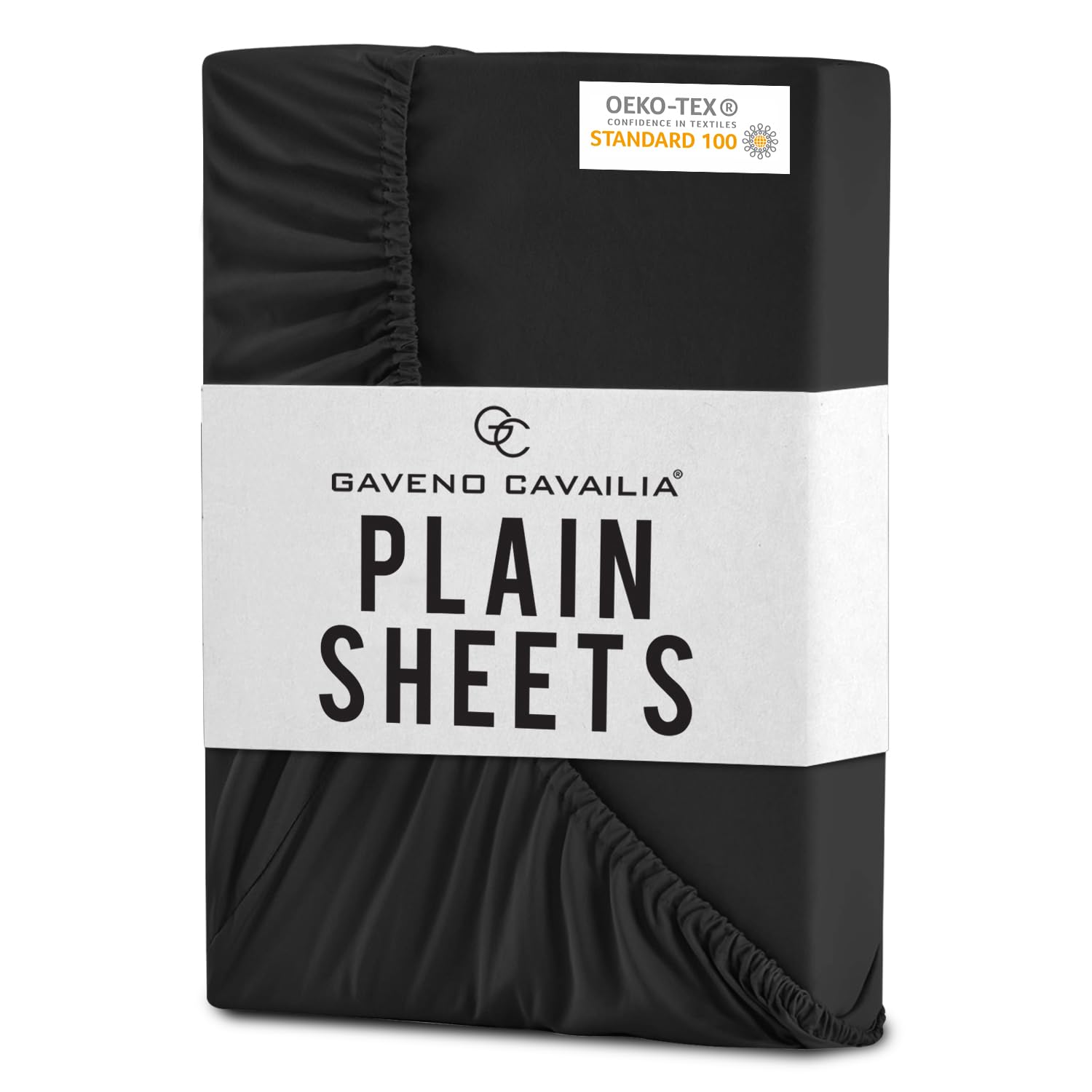 GC GAVENO CAVAILIA Microfiber Black Fitted Sheet - Shrinkage and Fade Resistant | Microfibre Deep Pocket Double Fitted Sheet | Elasticated 10 inch (25 cm) Polyester Bedding Sheet โ image 1
