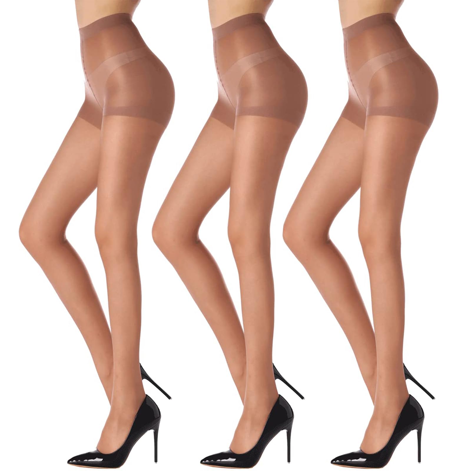 Photo 1 of HA WA 3 Pack Women's Sheer Tights with Control Top and Reinforced Toes Pantyhose XL