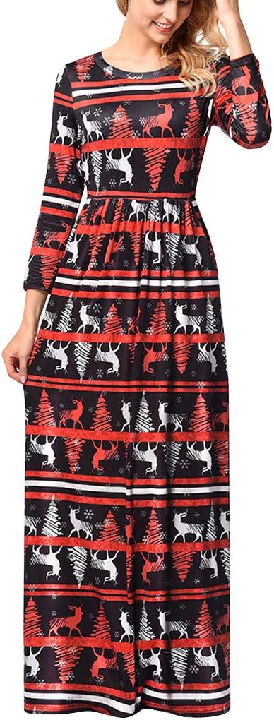 SMILEQ Dress Women Christmas Party Ball Gown Autumn Winter Skirt Christmas Print Robe Long Maxi Dresses