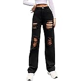 Genleck Women Loose Ripped Boyfriends Jeans High Waist Baggy Denim Pants Distressed Wide Leg Jeans Y2K