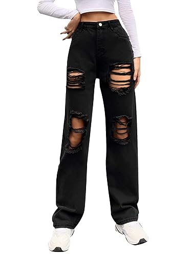 Genleck Women Loose Ripped Boyfriends Jeans High Waist Baggy Denim
