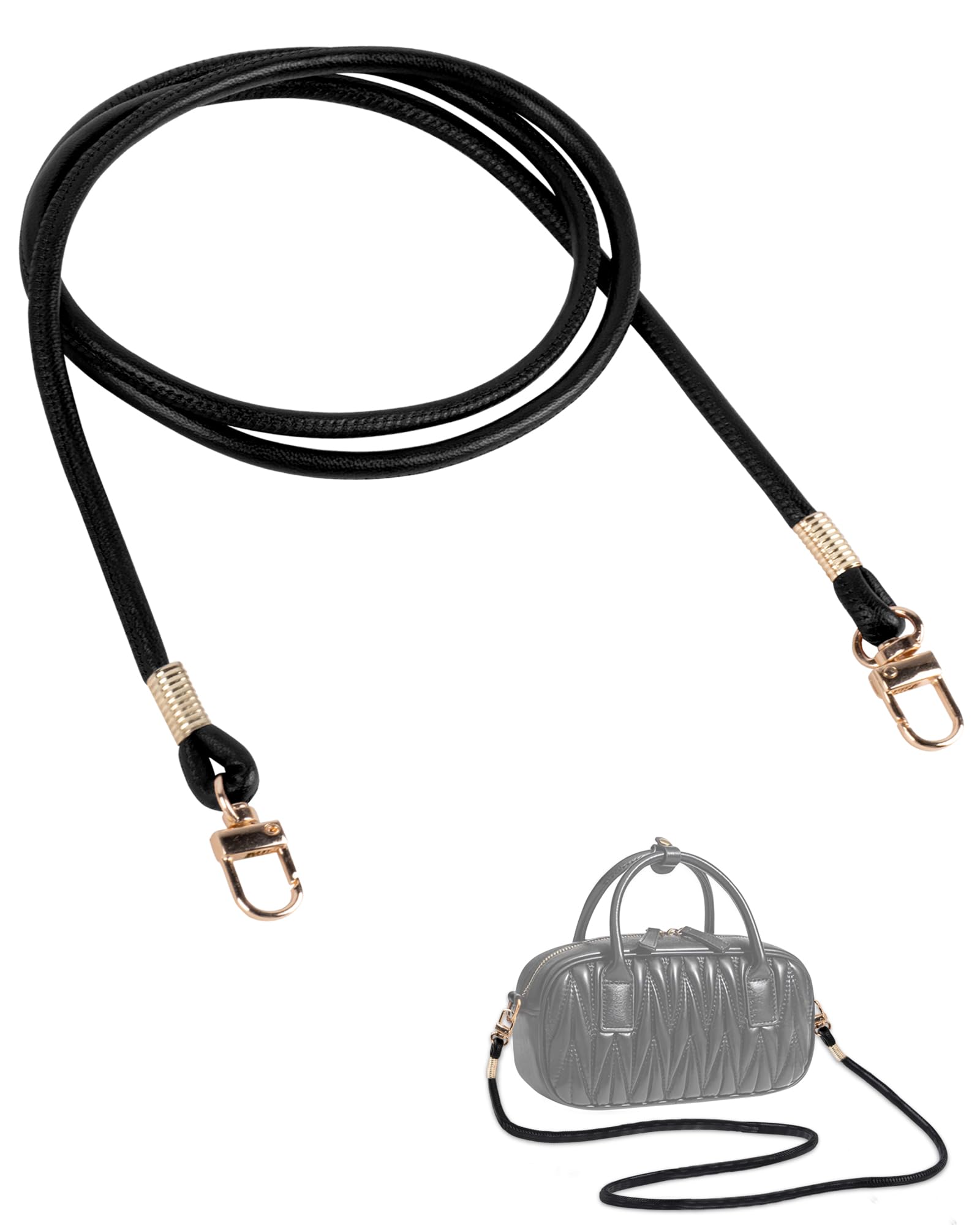 MEGAVOW 1 pcs Replacement Bag Strap Handle, PU Leather Handbag Straps Purse Cross Body Bag Strap with Metal Swivel Hook, Universal DIY Accessories for Bag Making, Black, 120cm