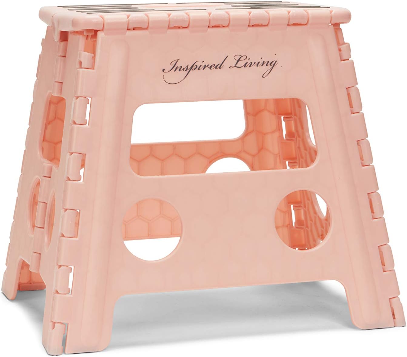 Inspired Living 13" Step Stool, Folding Step Stools for Adults, Plastic Foldable Step Stools Kids, Holds Up To 330 lbs, Collapsible Folding Stool for Kitchen, Bathroom, Bedroom - Blush Pink
