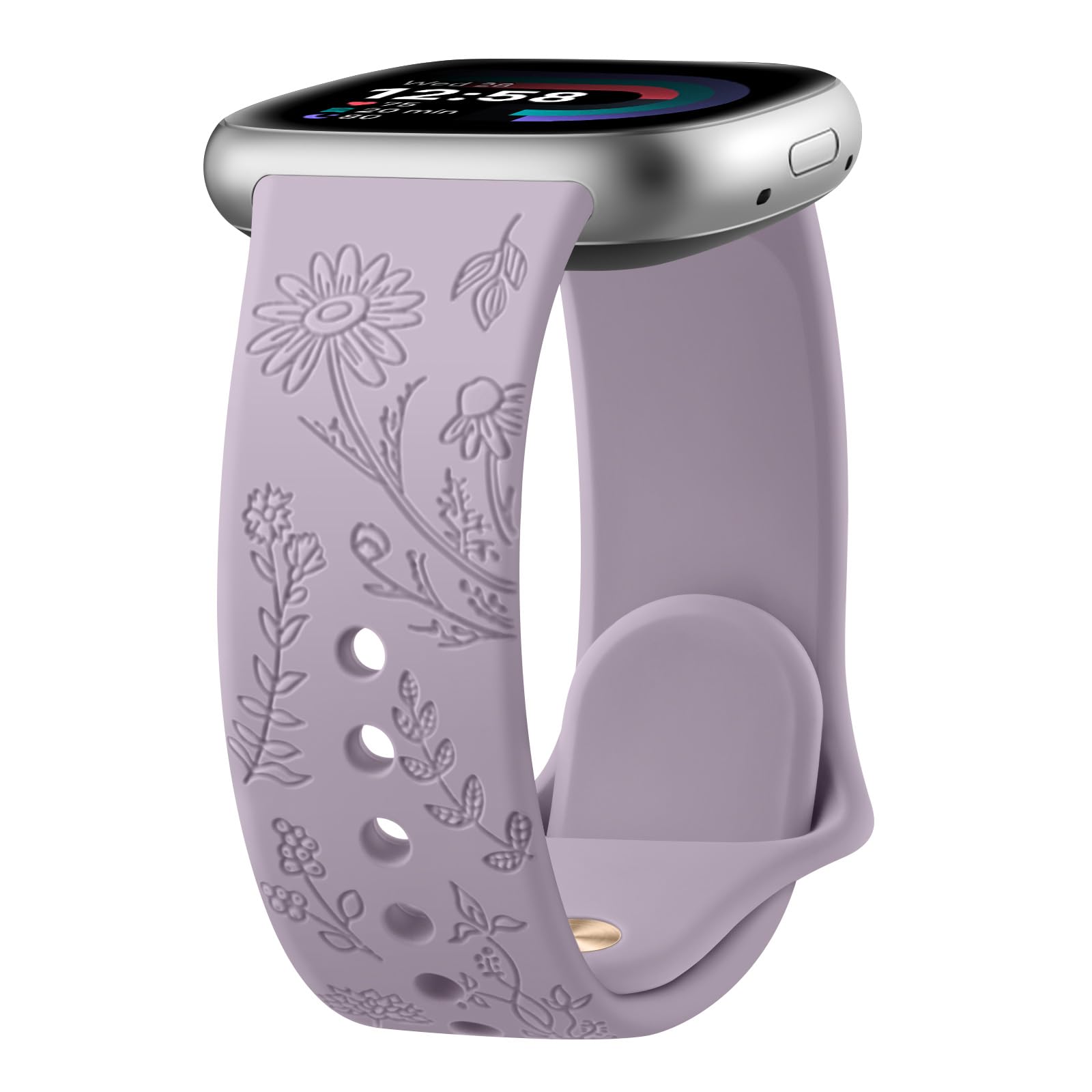 Tobfit Flower Pattern Strap for Fitbit Sense/Sense 2/Fitbit Versa 4/Fitbit Versa 3 Straps for Women Men, Adjustable Silicone Replacement Band (Lavender grey)