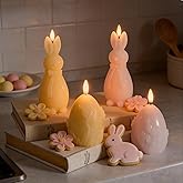 WDS WONDROUS Easter Flameless Candles Set of 4, LED Bunny & Egg Candles with Floral Embossed Design, Pink & Yellow Battery Operated Candle for Home Decor, Gift for Women, Mom, Easter Decor