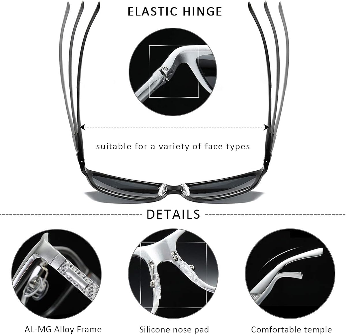 LumiSyne Fashion Driving Polarized Sunglasses Men Sports Style Eyewear Ultra Light AL-MG Alloy Square Frame UV 400 Protection With Sunglasses Case For Driving Outdoor Travel Gift - Image 5