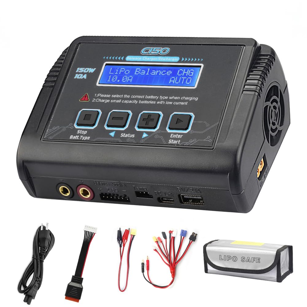 Photo 1 of LiPo Battery Charger RC Balance Fast Charger Discharger 150W 10A AC/DC Battery Chargers for 1-6S Life Li-ion LiHV NiCd NiMH PB Smart Battery (Black)