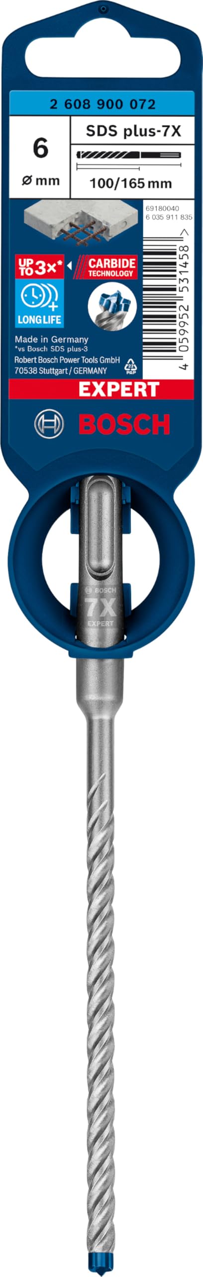 Bosch Professional 1x Expert SDS plus-7X Hammerbohrer (für Stahlbeton, Ø 6,00x165 mm, Zubehör Bohrhammer) 2