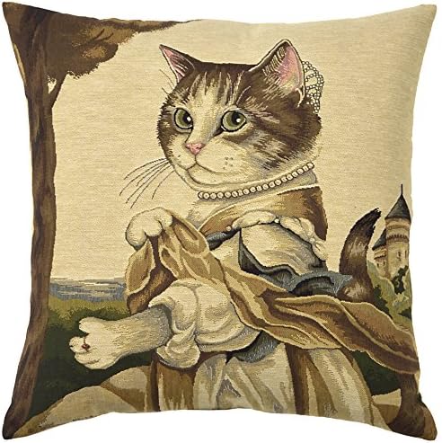 Adorabella "Lady Guinevere" Dressed Cats Collection, Jacquard tapestry woven pillow, 18" square decorative throw pillow, home decor cushion complete with pillow insert (filler) made in Australia.