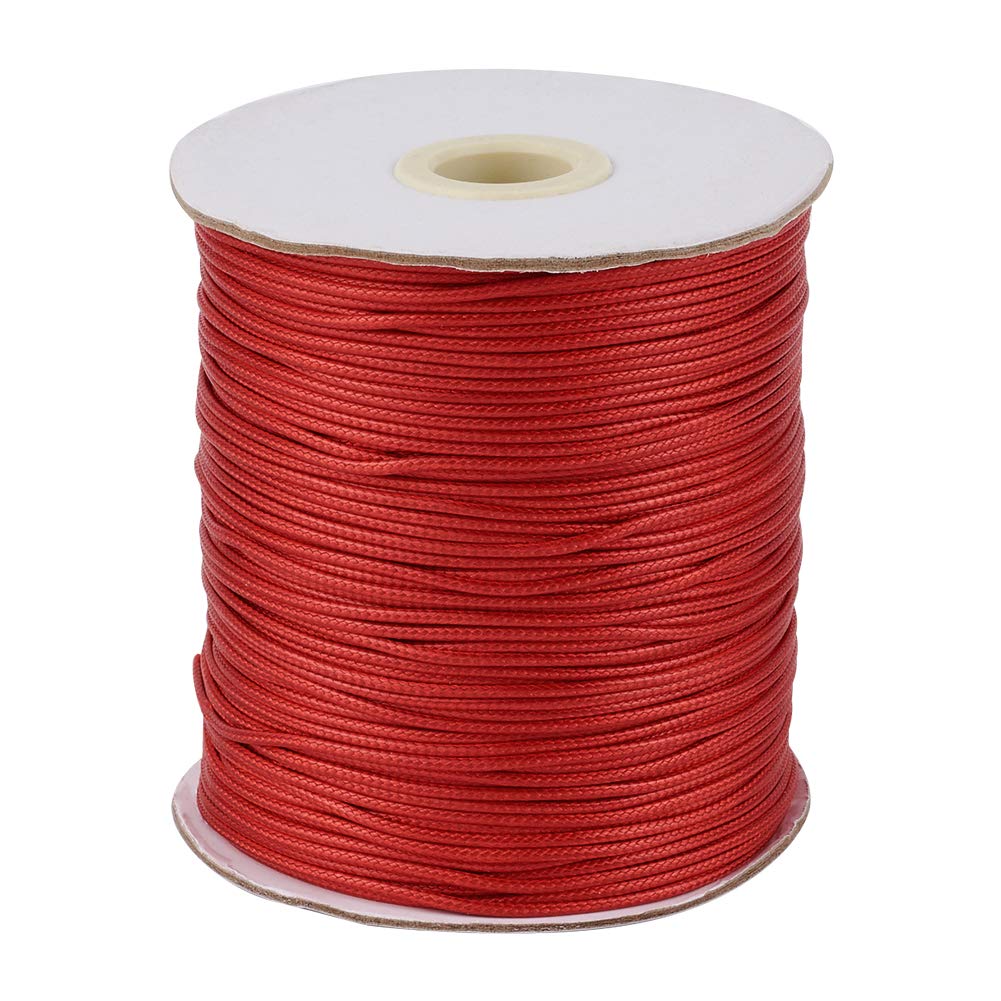 Pandahall 200 Yards/Roll 1.5mm Braided Waxed Polyester Cord String DIY Jewelry Craft Macrame Making Beading Thread Rope with Spool (DarkRed)