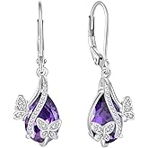 Butterfly Earrings for Women Birthstone Dangle Drop Earring 925 Sterling Silver 5A Cubic Zirconia Jewelry Mother's Day Anniversary Christmas Birthday Gifts for Her