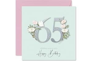 65th Birthday Cards for Women - Fancy Floral Flowers - Happy Birthday Card for 65 Year Old Woman Wife Sister Grandma Auntie, 