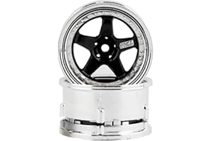 DS Racing Drift Element 1/10 RC Car Drift Rims Wheels, 2PCS Set, 5-Spoke, Adjustable Offset, Fits Yokomo YD MD RD, MST RMX, Reve D RDX, Redcat RDS, HPI, Tamiya TT & More (Black w/Chrome Lip)
