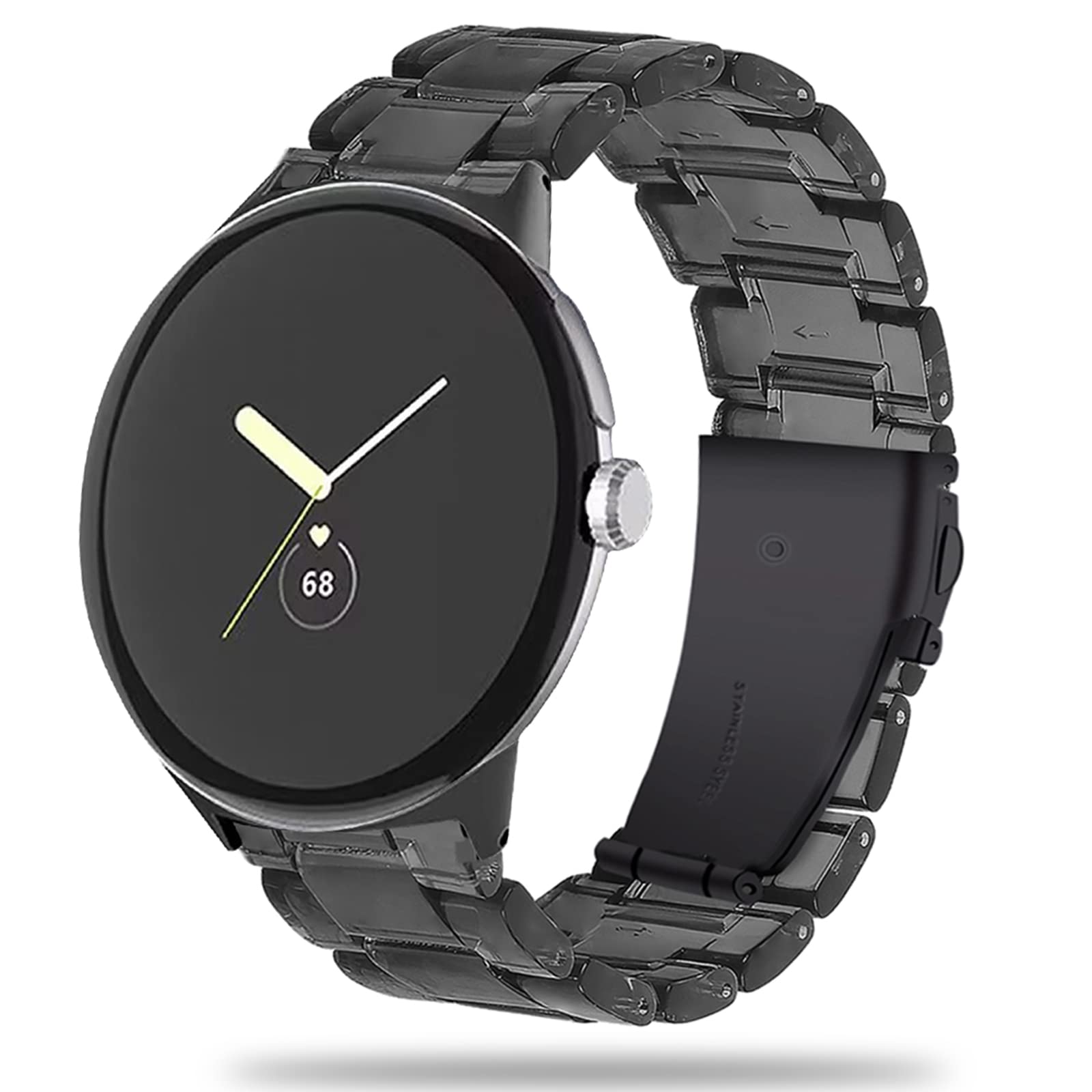 Miimall Resin Strap for Google Pixel Watch 4/3/2/1 41mm, Men Women Lightweight Thin Band with Metal Buckle Adjustable Replacement Wristband for Pixel Watch 4 41mm-Transparent Black